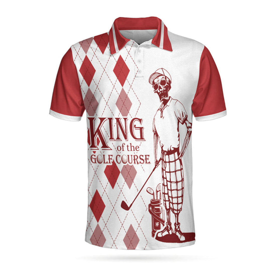 King Of The Golf Course Red Argyle Skeleton Golfer Best Men's Polo Shirt S-5XL