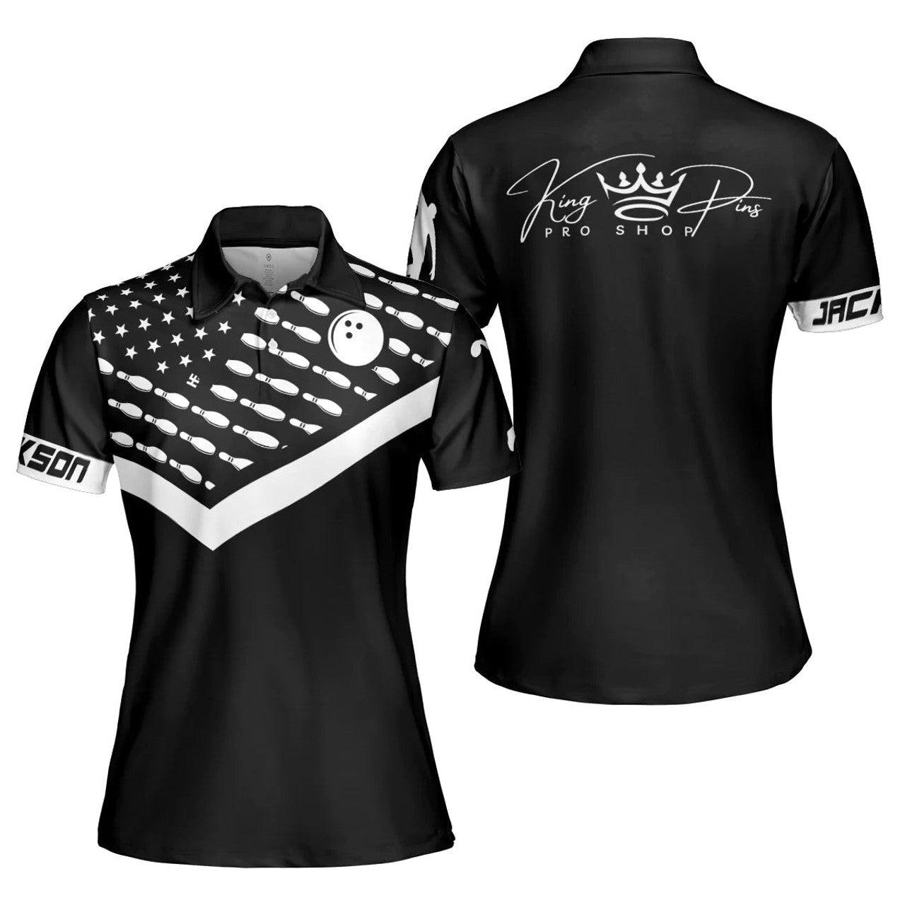 Custom Bowling Pattern American Flag King For Women's Polo Shirts S-5XL