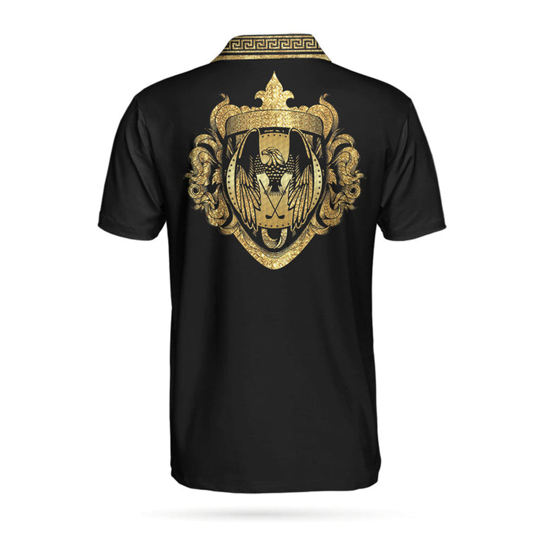 Luxury Baroque Eagle Badge Golf Shirt Golden Greek Key Men's Polo Shirt S-5XL