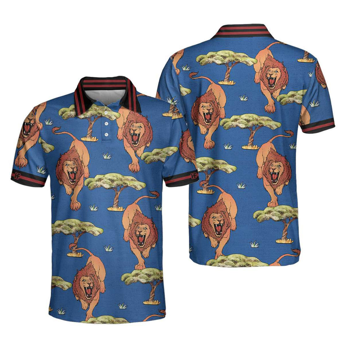 Luxury Lion King Blue Savanna Biome Pattern Cool Lion Men's Polo Shirt