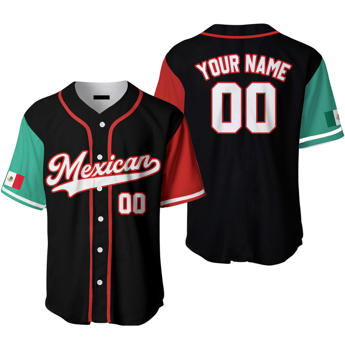 Custom Mexican Flag Baseball Jersey Custom Name Baseball Jersey S-5XL