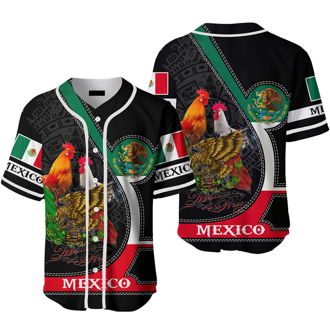 Rooster Mexico Flag Baseball Jersey Gift for Lovers Baseball Jersey S-5XL