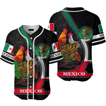Rooster Mexico Flag Baseball Jersey Gift for Lovers Baseball Jersey S-5XL