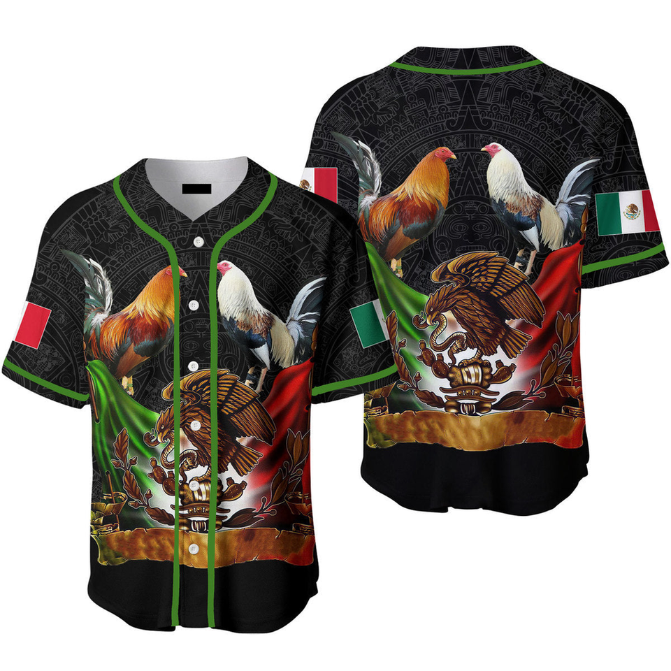 Mexico Rooster Mexican Flag Baseball Jersey S-5XL
