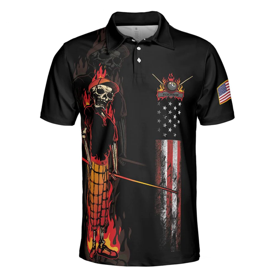 8 Ball American Flag Billiards Shirt Short Sleeve Men's Polo Shirt S-5XL