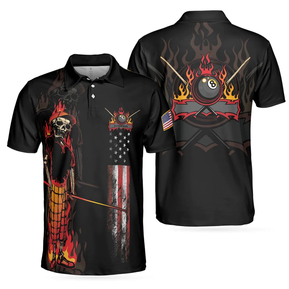 8 Ball American Flag Billiards Shirt Short Sleeve Men's Polo Shirt S-5XL