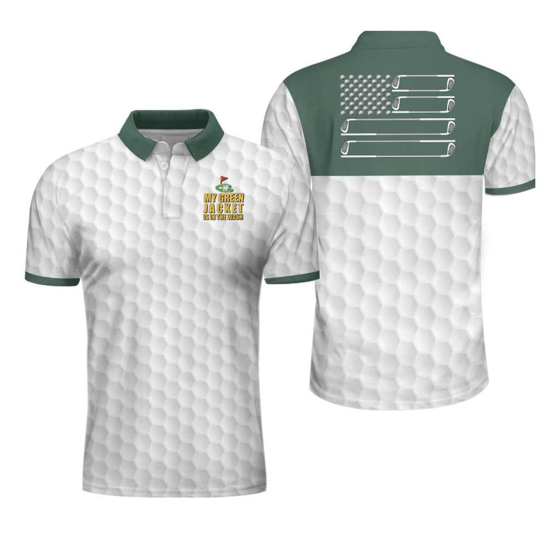 Green American Flag Golf Shirt White Golf Pattern Men's Polo Shirt S-5XL