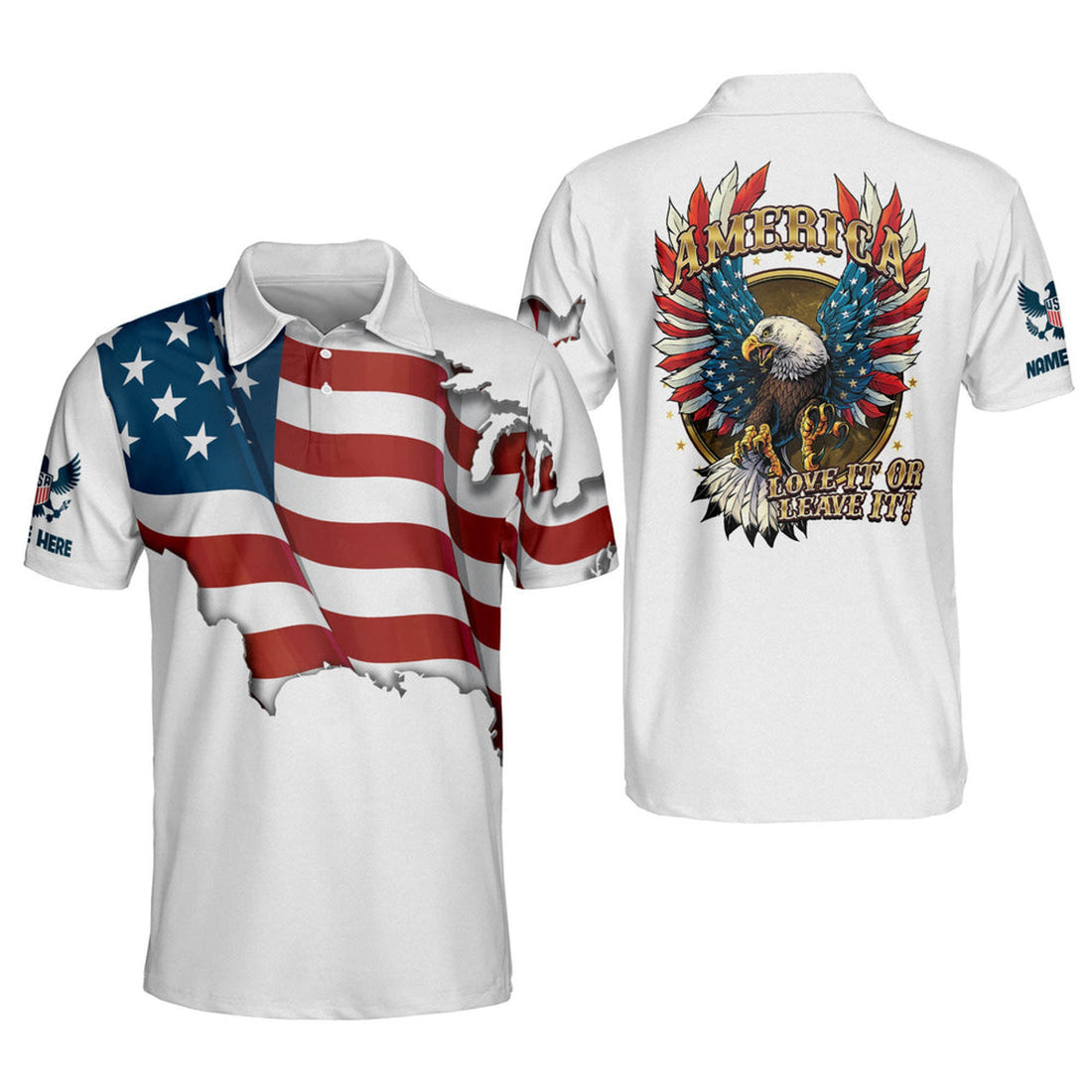 Custom America Love It Or Leave It Eagle US Flag Gift Men's Polo Shirt S-5XL