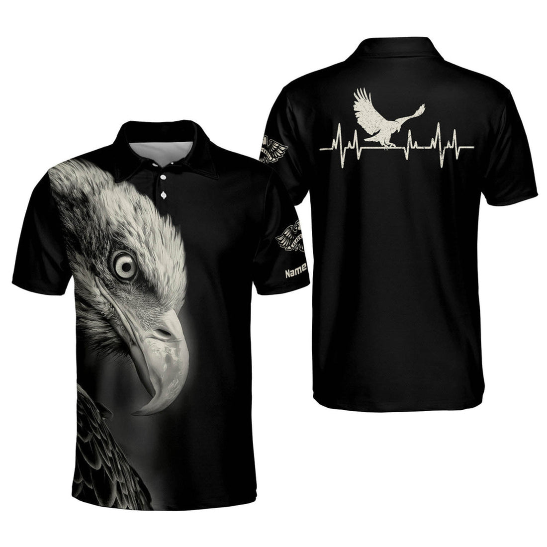 Personalized Independence Day Custom Eagle Heartbeat Men's Polo Shirt S-5XL