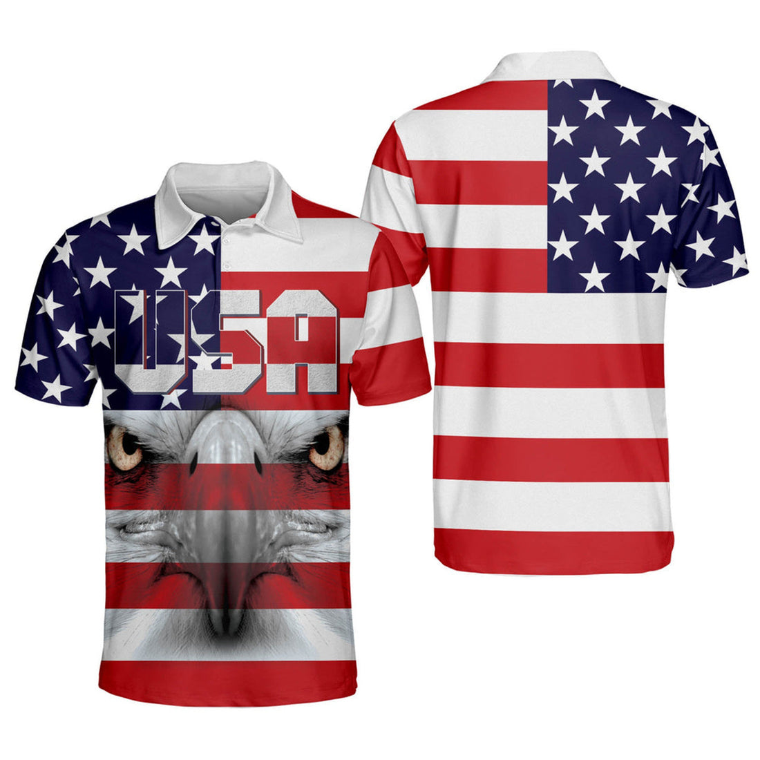 Over Print US Flag Patriotic USA Pattern Independence Day Men's Polo Shirt S-5XL