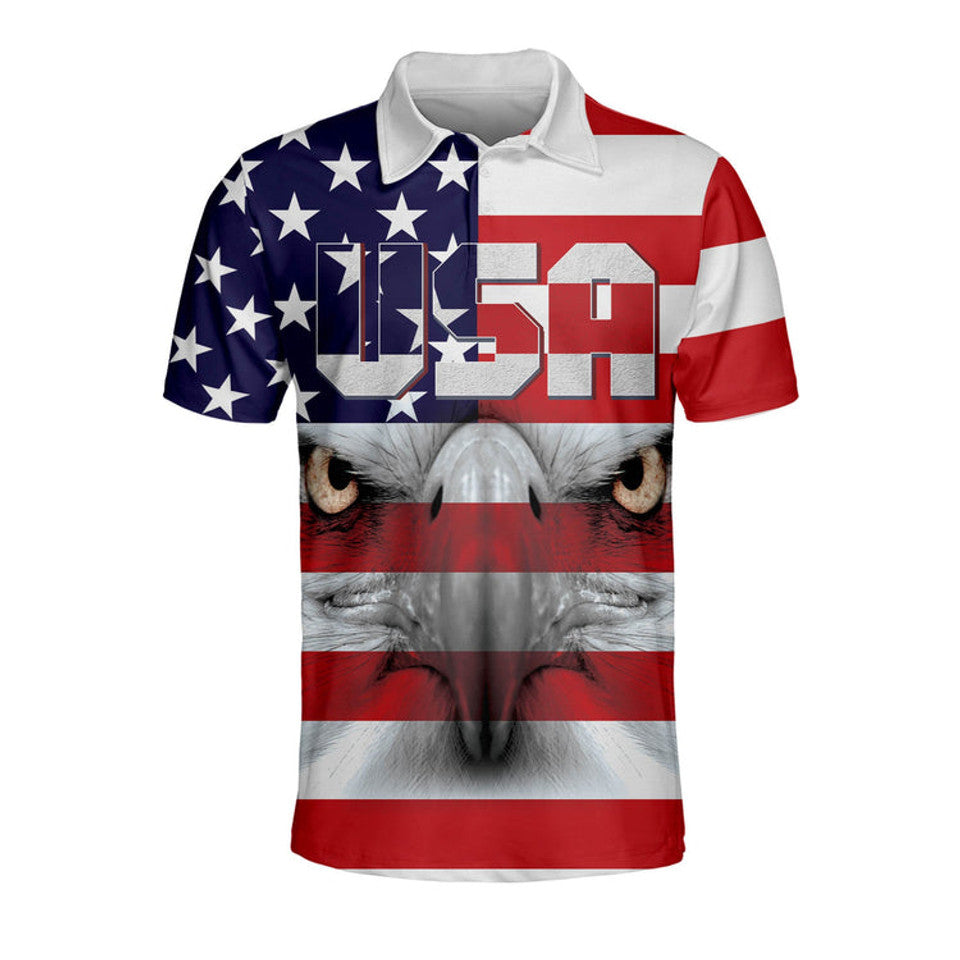 Over Print US Flag Patriotic USA Pattern Independence Day Men's Polo Shirt S-5XL