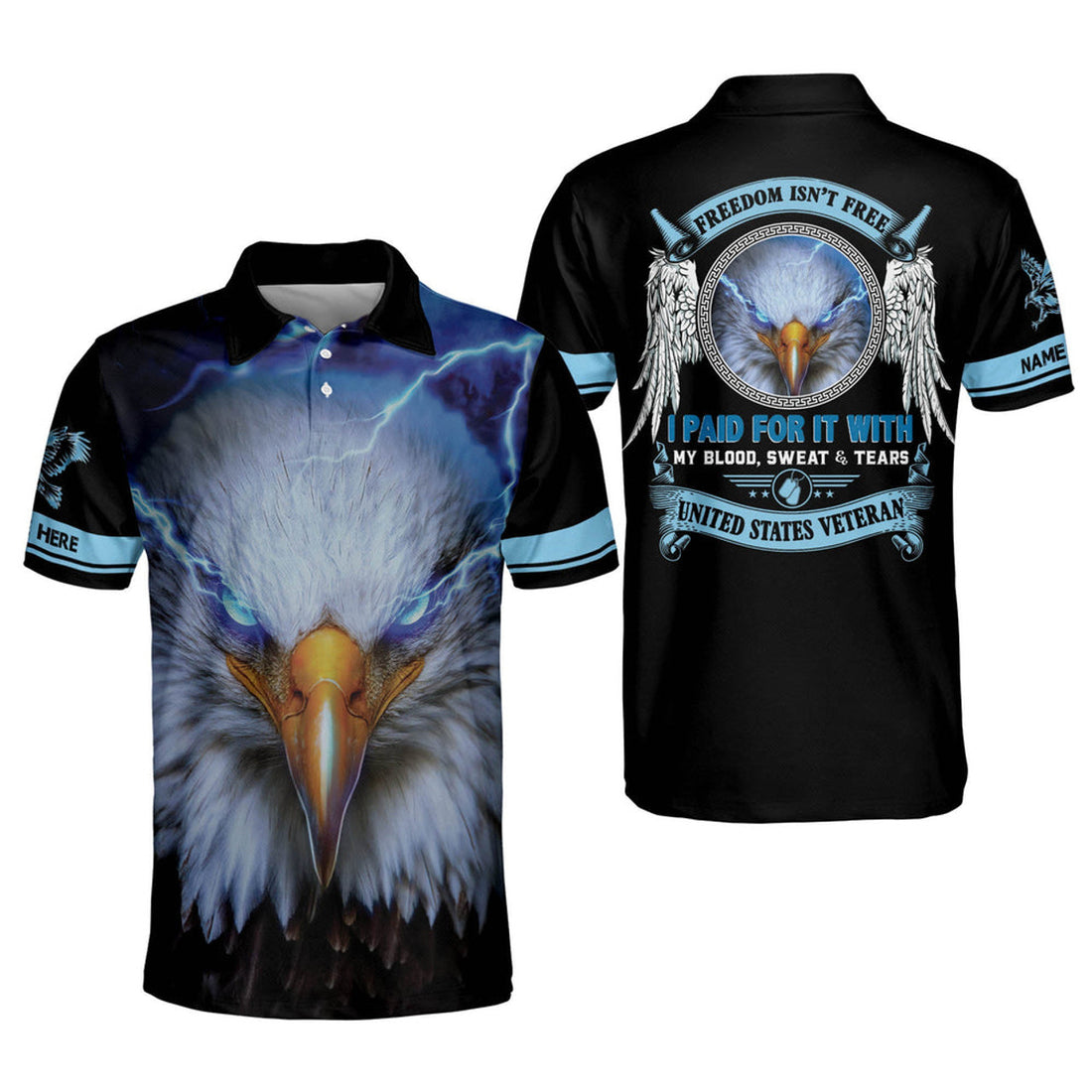Custom Name Freedom Isnt Free American Eagle Veteran Men's Polo Shirt S-5XL