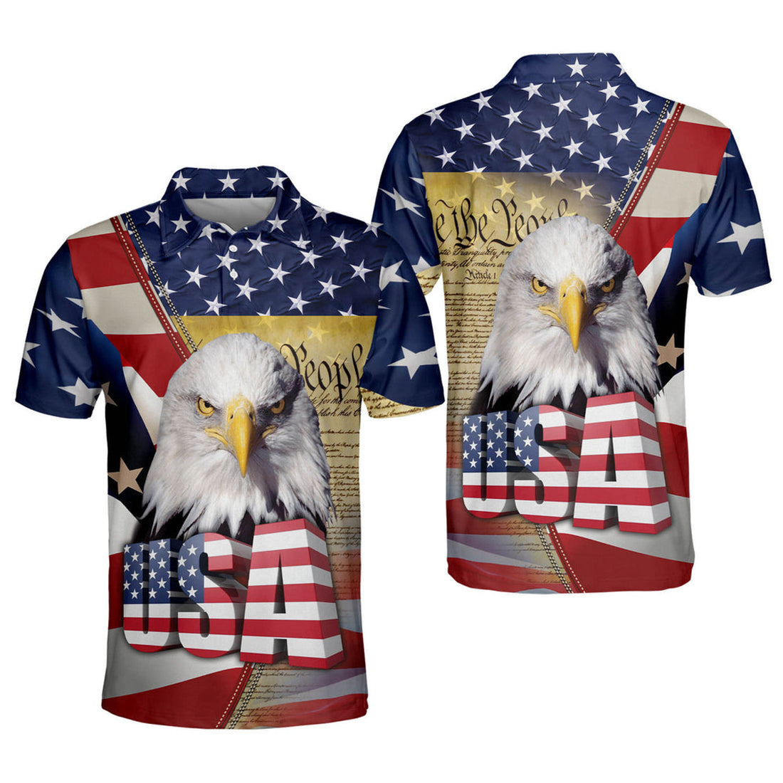 American Flag Patriotic Eagle USA Gift for Him National Pride Men's Polo Shirt S-5XL