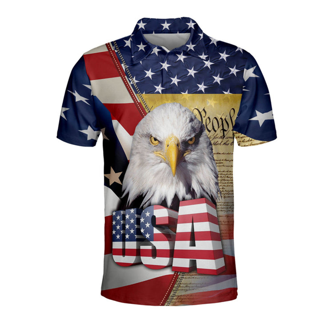 American Flag Patriotic Eagle USA Gift for Him National Pride Men's Polo Shirt S-5XL