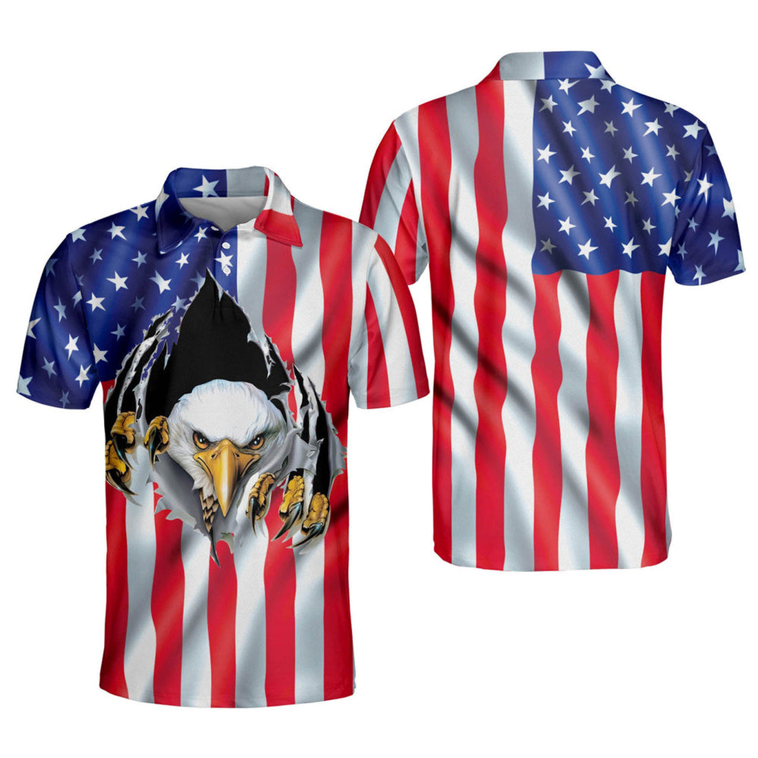 American Flag Eagle Rip Cool Patriotic Polo Shirt Men's Polo Shirt S-5XL