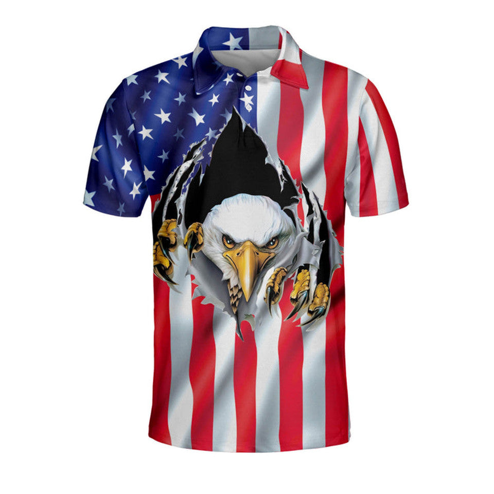 American Flag Eagle Rip Cool Patriotic Polo Shirt Men's Polo Shirt S-5XL