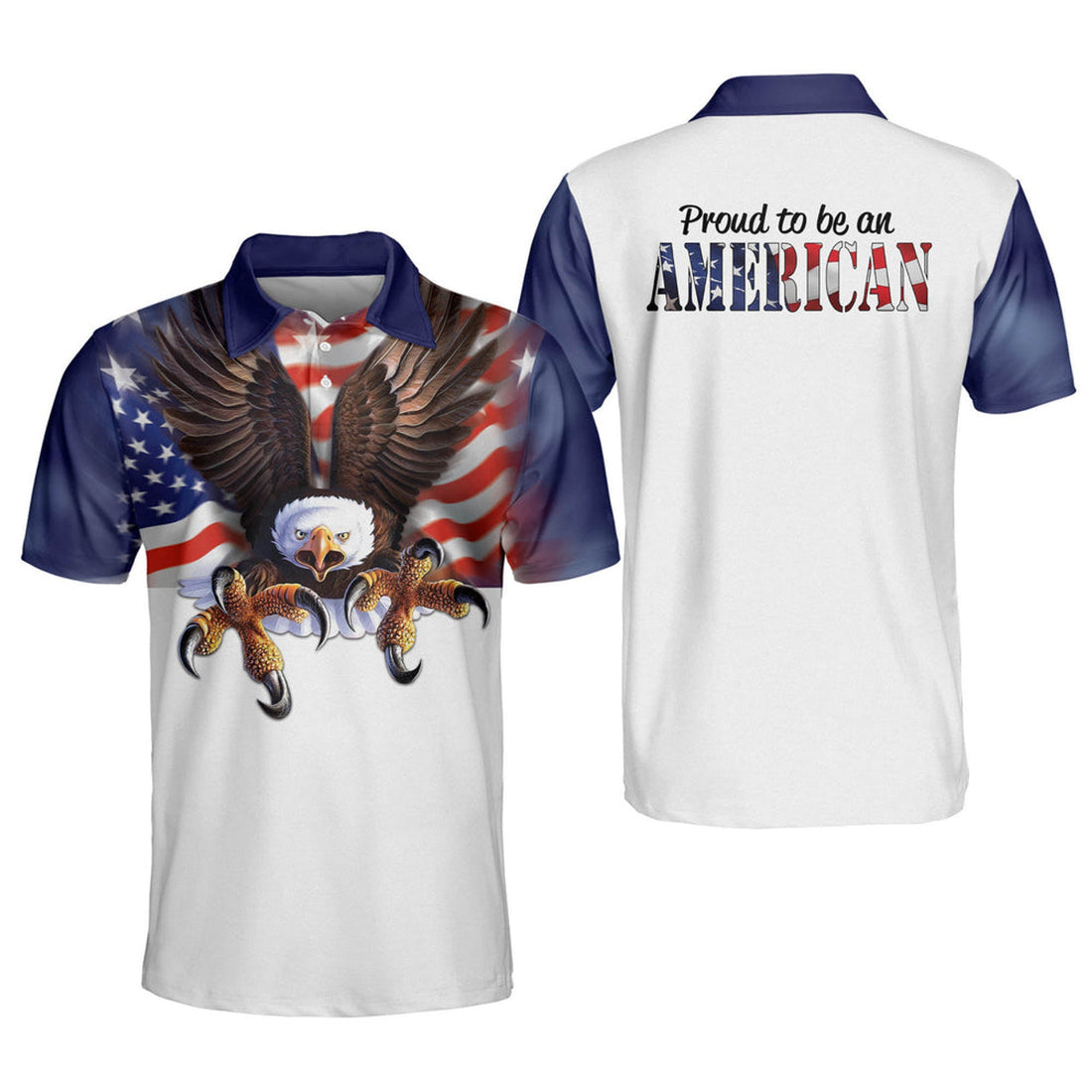 Proud To Be An American US Flag Eagle Patriotic Men's Polo Shirt S-5XL
