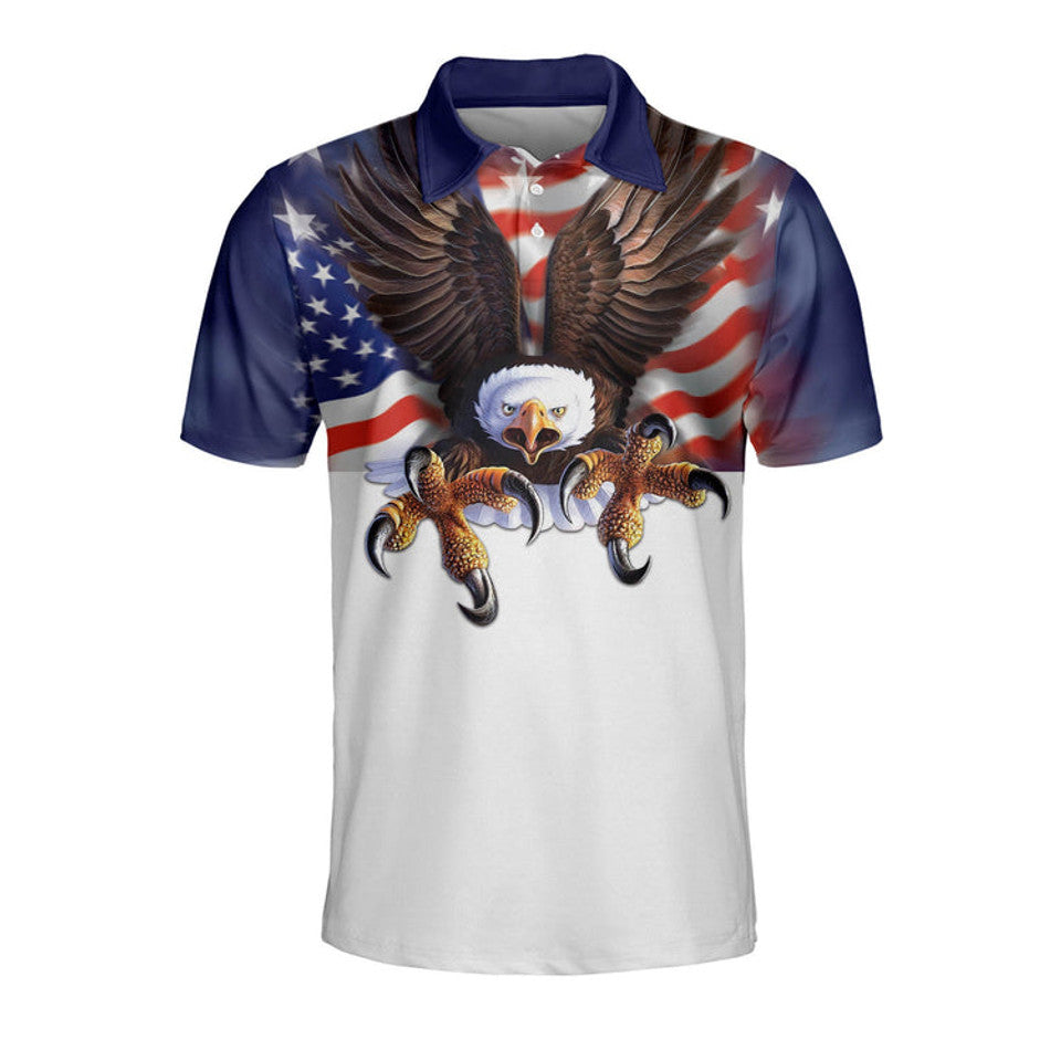 Proud To Be An American US Flag Eagle Patriotic Men's Polo Shirt S-5XL