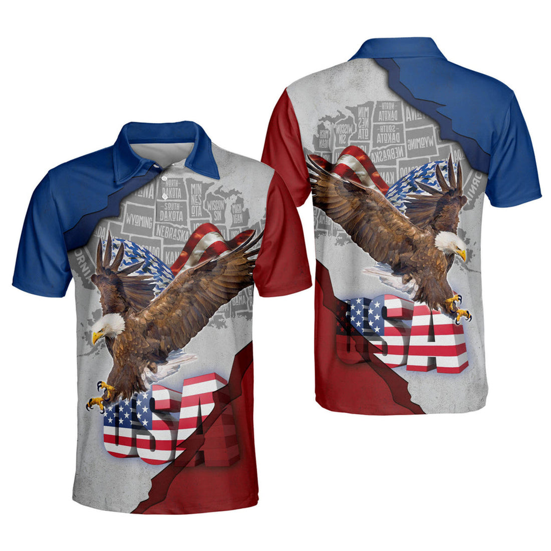US Flag Eagles Patriotism Sky Idea for Independence Day Men's Polo Shirt S-5XL