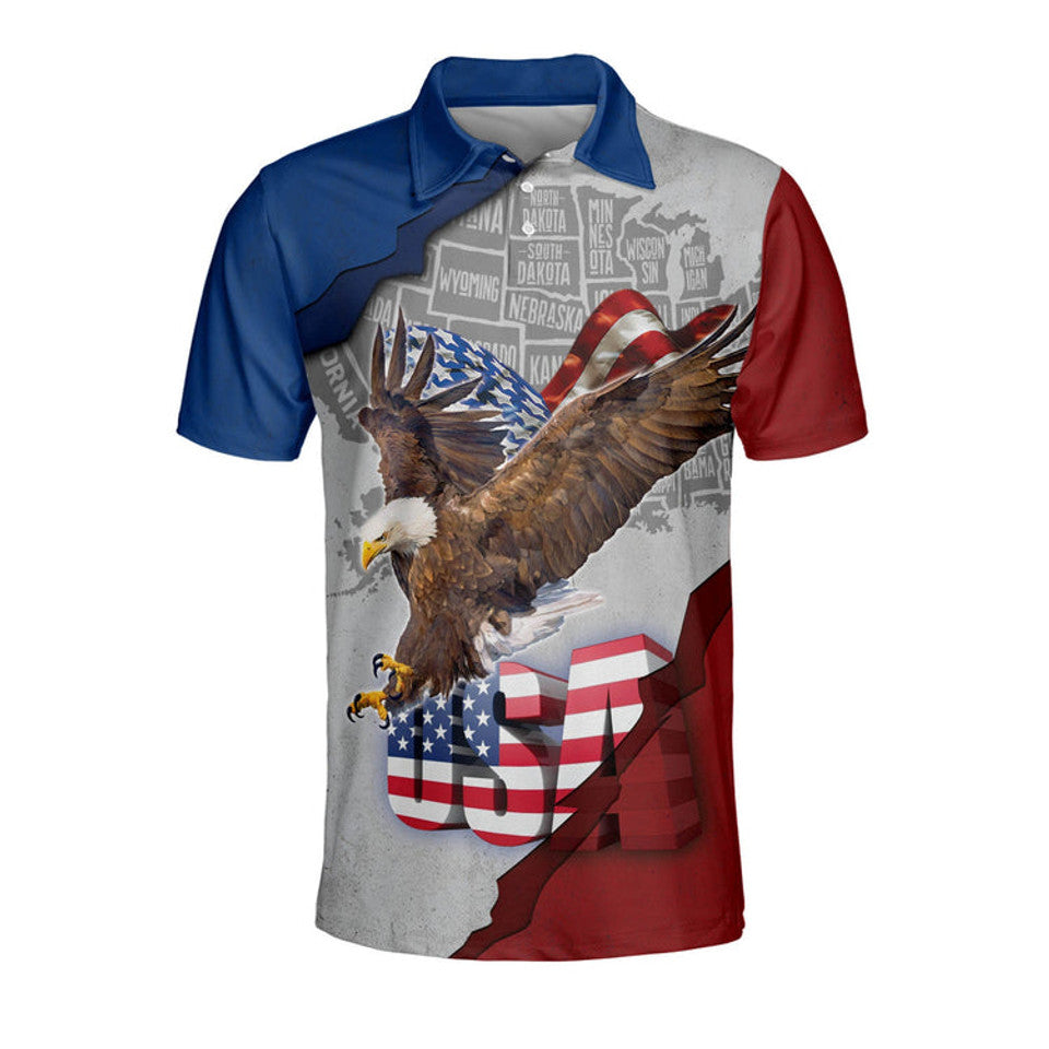 US Flag Eagles Patriotism Sky Idea for Independence Day Men's Polo Shirt S-5XL