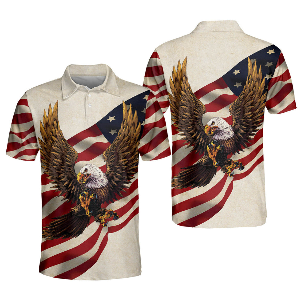 American Flag Patriotic Eagle Shirt Happy Independence Men's Polo Shirt S-5XL