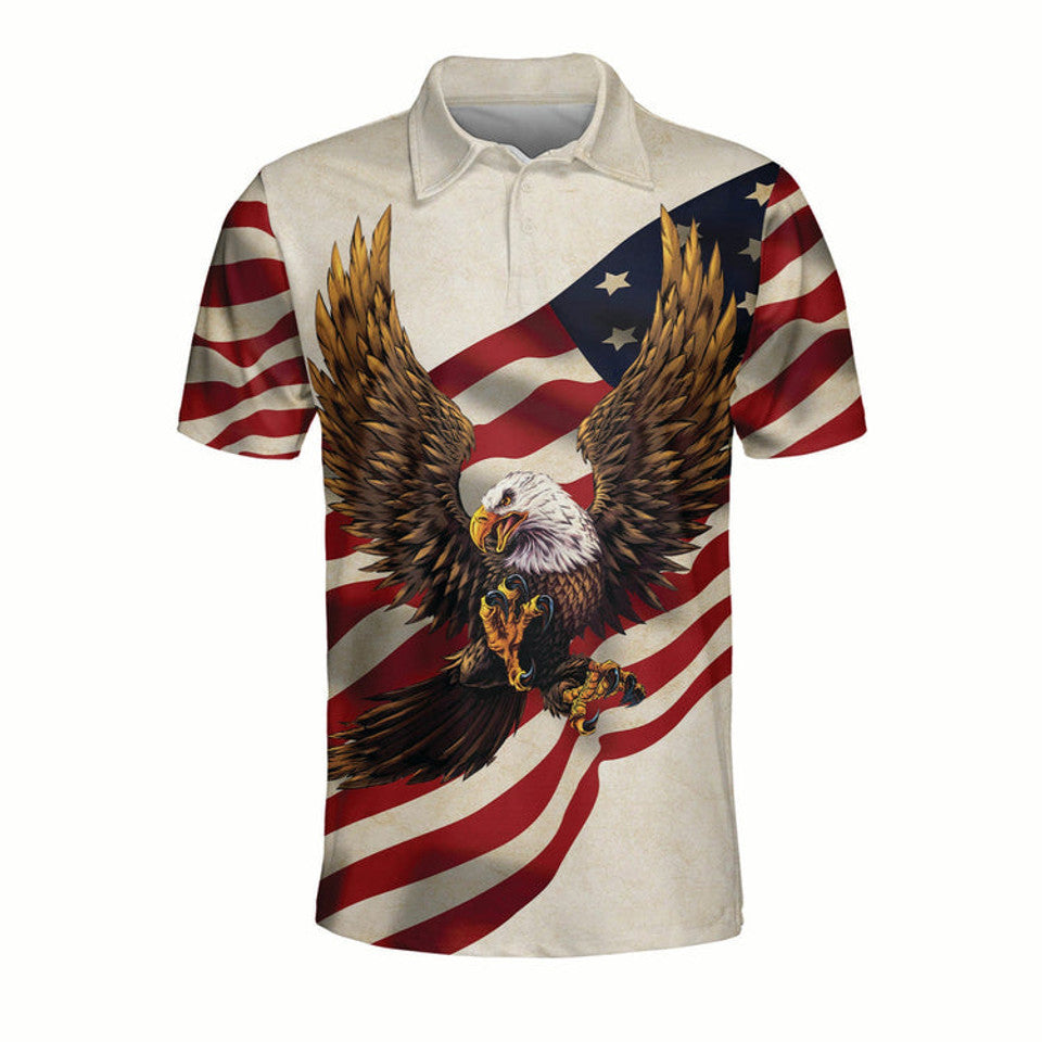American Flag Patriotic Eagle Shirt Happy Independence Men's Polo Shirt S-5XL