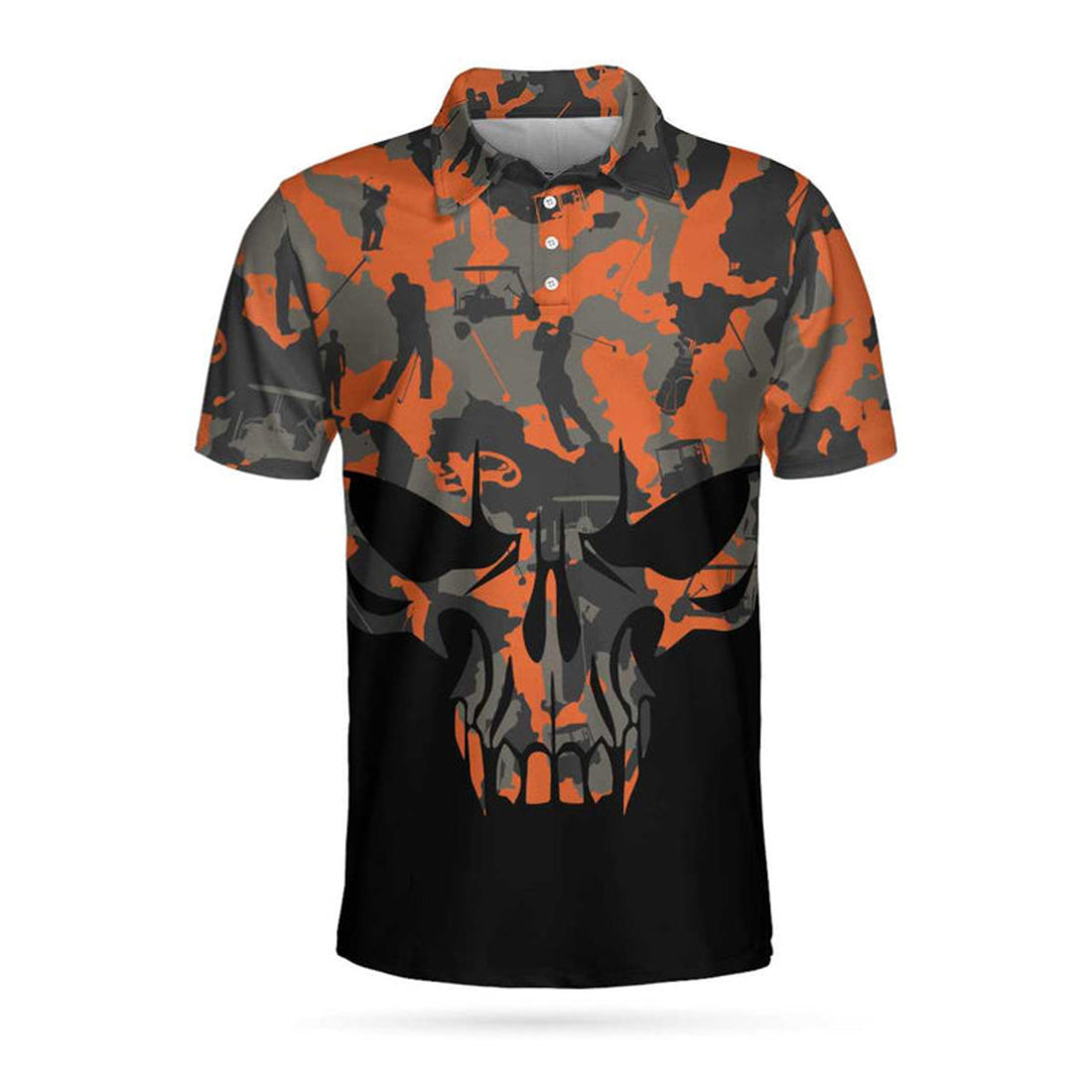 Orange Golf Shirt Golfer Silhouette Pattern Men's Polo Shirt S-5XL