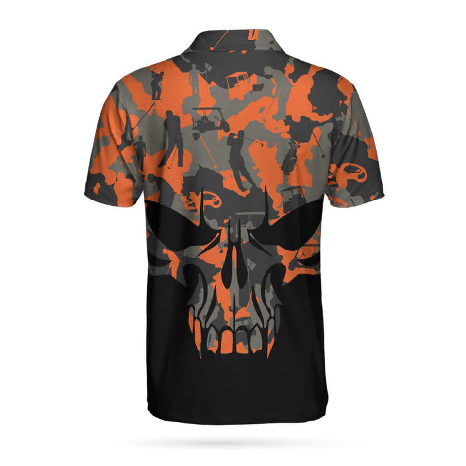 Orange Golf Shirt Golfer Silhouette Pattern Men's Polo Shirt S-5XL