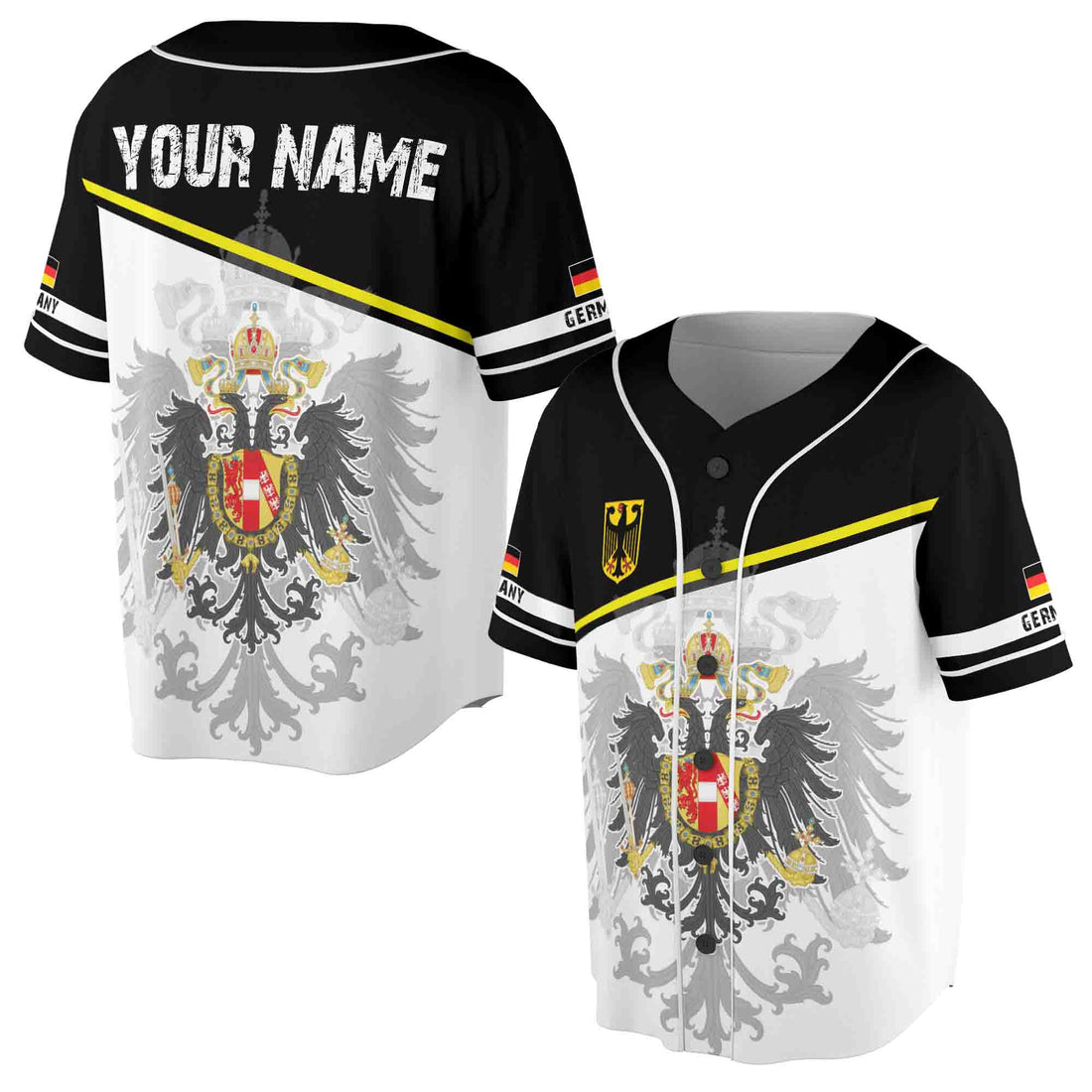 Custom Name Germany Flag Coat Of Arms Of Germany Patriotic Baseball Jersey S-5XL