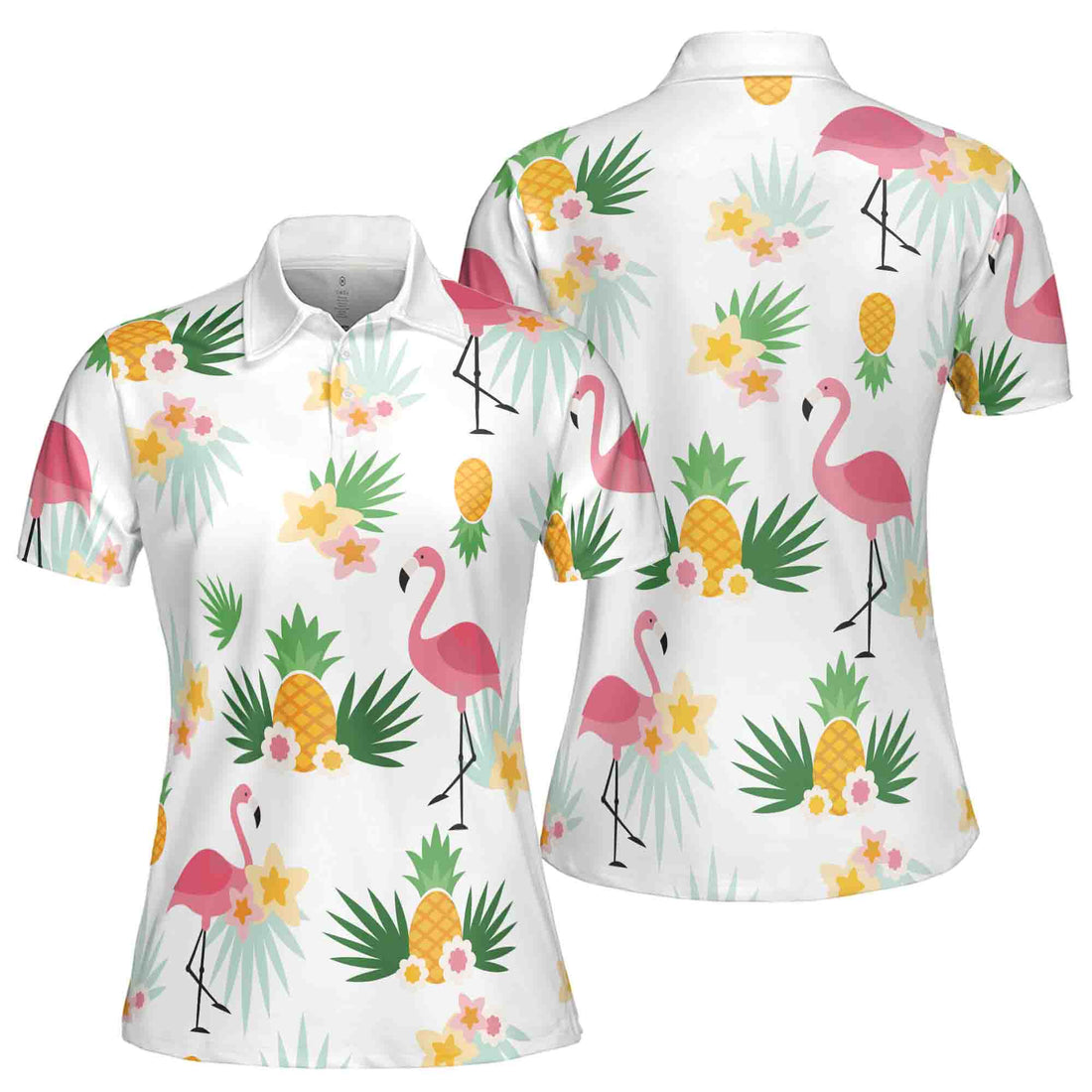 Funny Golf Pink Flamingo Tropical Leaf Pineapple Women 3D Polo Shirt S-5XL