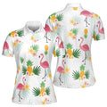 Funny Golf Pink Flamingo Tropical Leaf Pineapple Women 3D Polo Shirt S-5XL