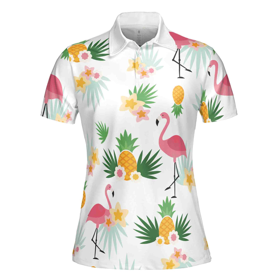 Funny Golf Pink Flamingo Tropical Leaf Pineapple Women 3D Polo Shirt S-5XL