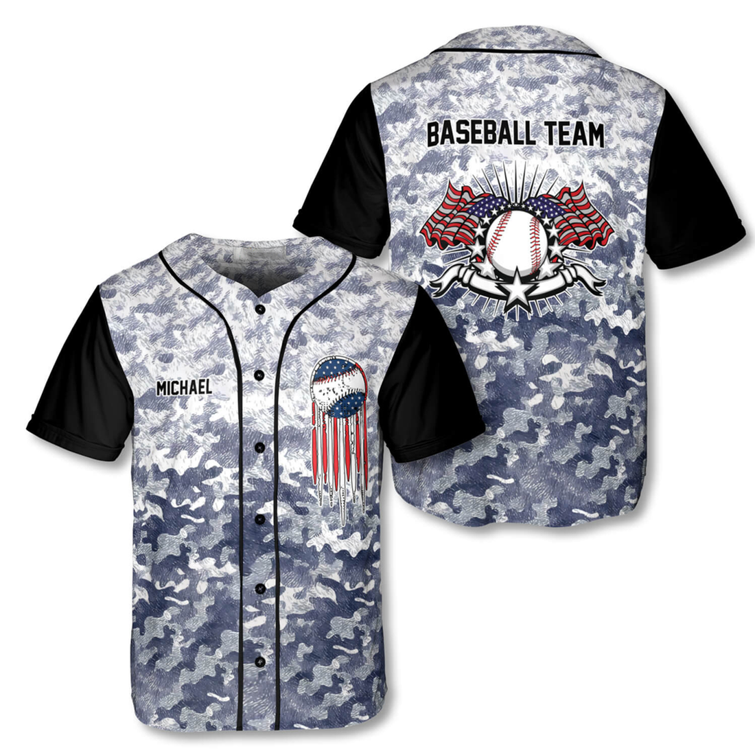 Custom American Camo Baseball Jersey Personalized Baseball Jersey S-5XL
