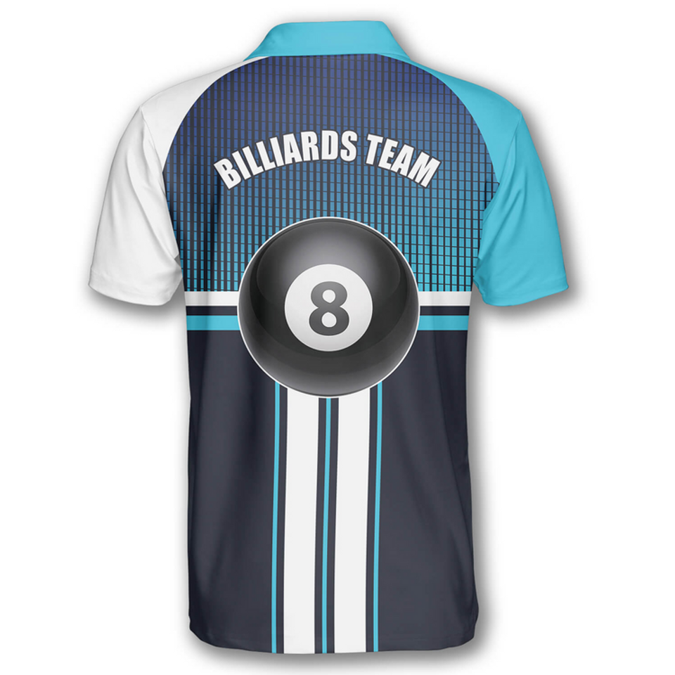 Custom 3D All Over Print Billiard 8 Ball Blue Men's Polo Shirt S-5XL