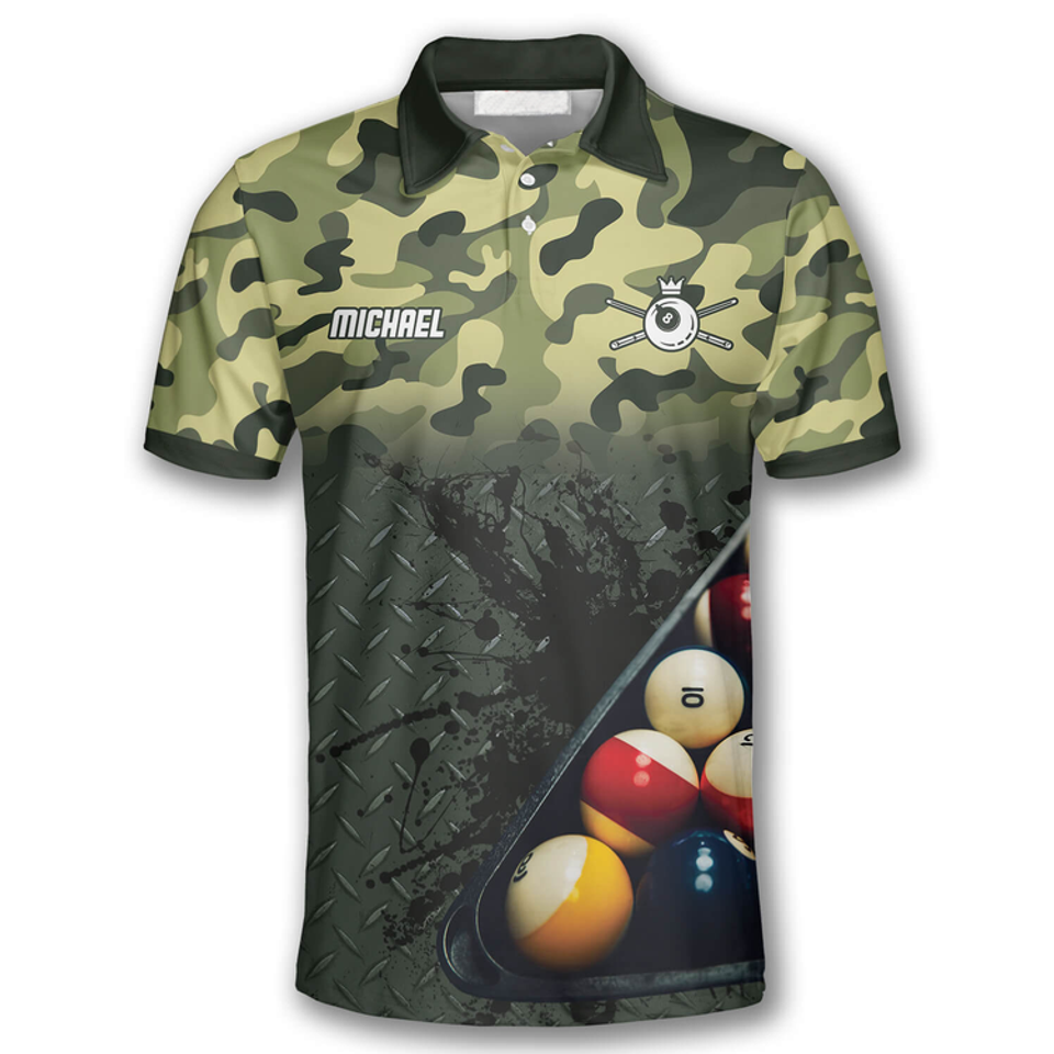 Personalized Green Camo Billiard Shirt Gift for Men Team Men's Polo Shirt S-5XL