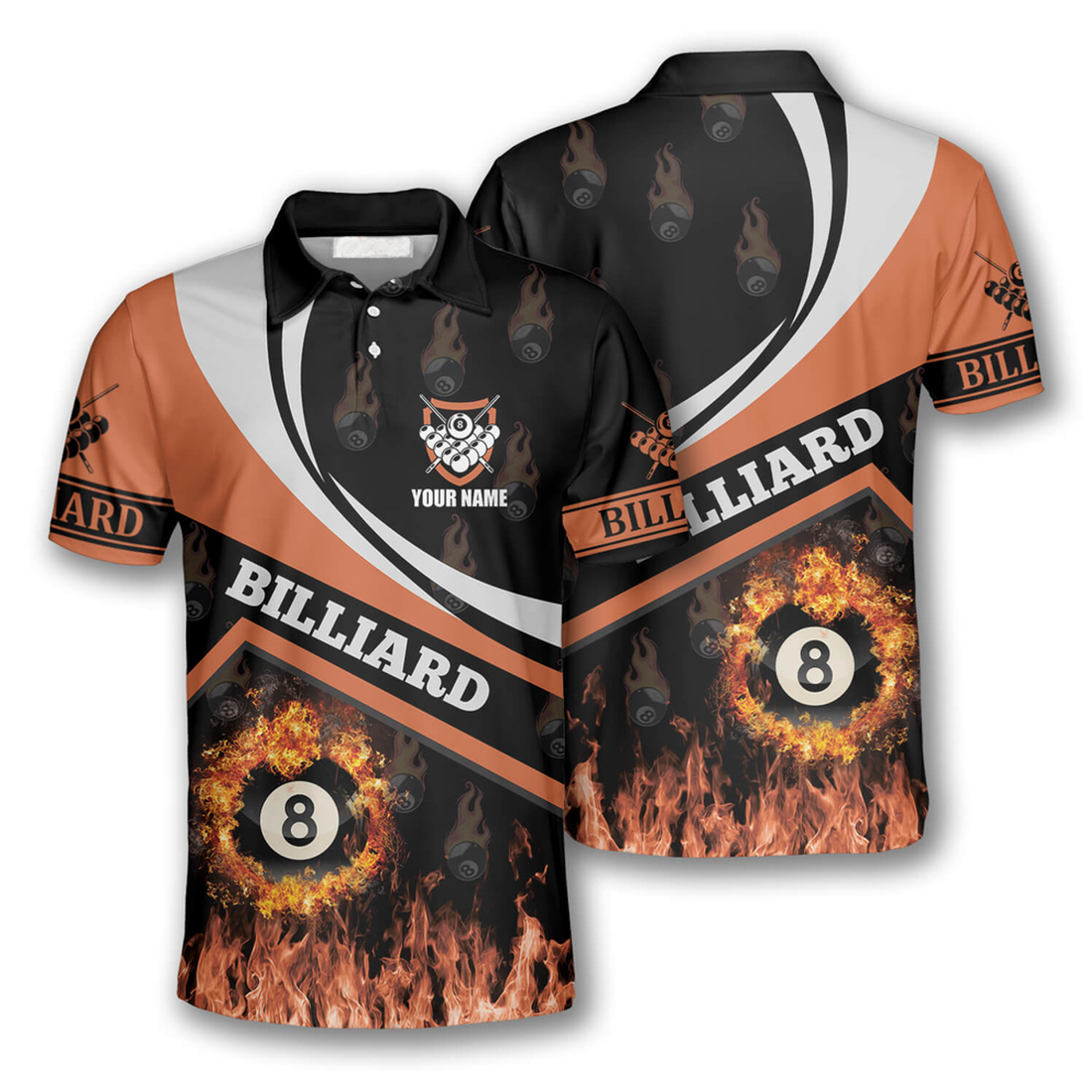 Custom Billiard Fire Flame Orange Shirt for Men and Team Men's Polo Shirt S-5XL