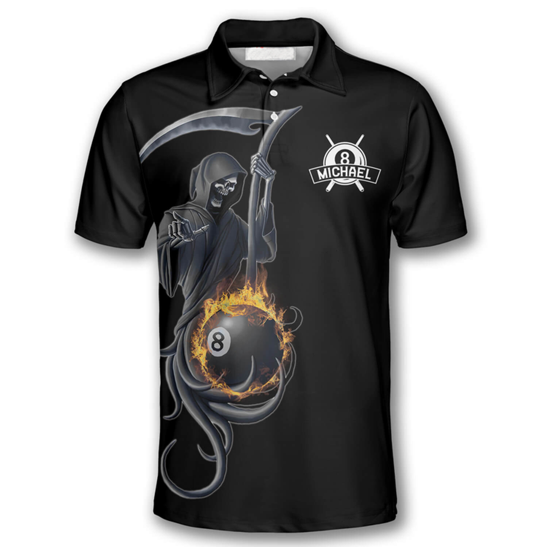 Personalized Grim Reaper Custom Billiard Skull Shirt Men's Polo Shirt S-5XL