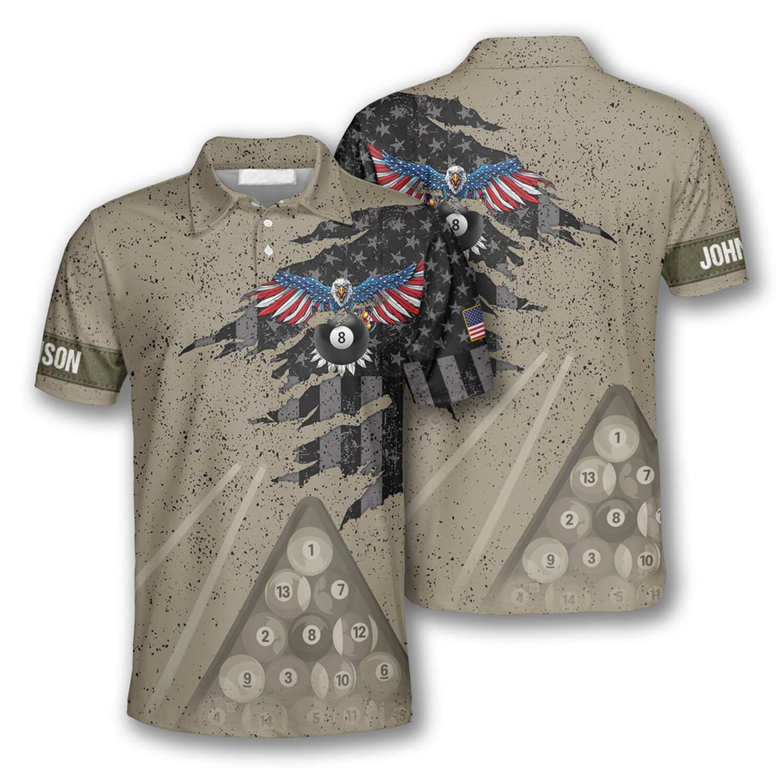 Custom Billiard Eagle Retro Flag American Shirt for Men Men's Polo Shirt S-5XL