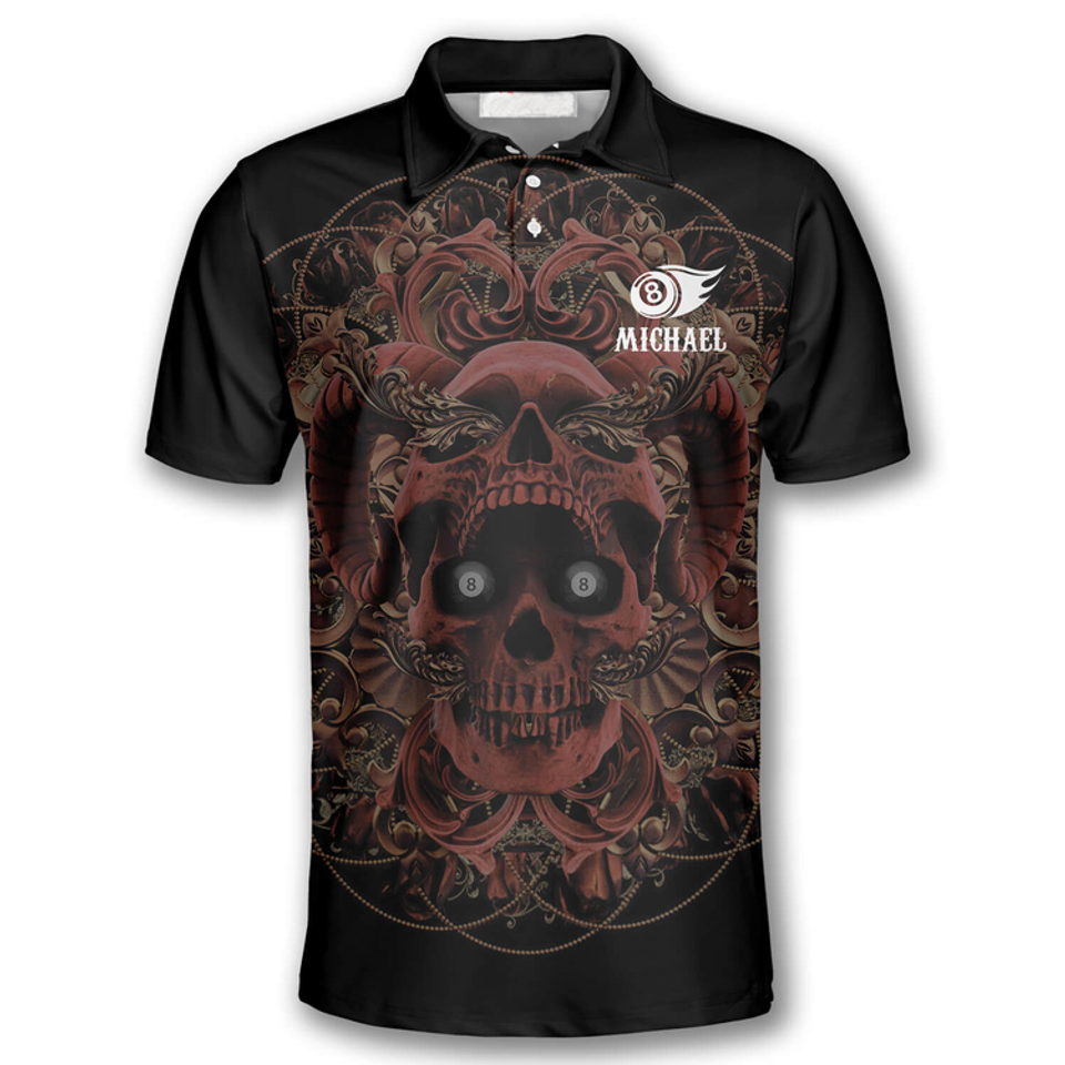 Custom 3D All Over Print Red Skull Billiard Shirt for Men Men's Polo Shirt S-5XL