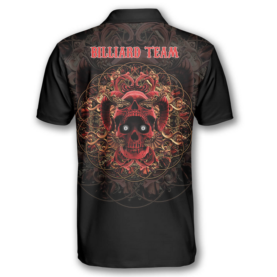 Custom 3D All Over Print Red Skull Billiard Shirt for Men Men's Polo Shirt S-5XL