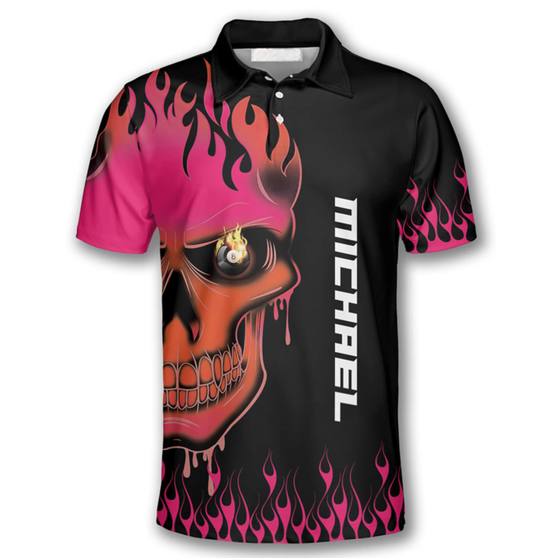 Custom 3D Fire Skull Billiard Shirt Personalized Name Men's Polo Shirt S-5XL