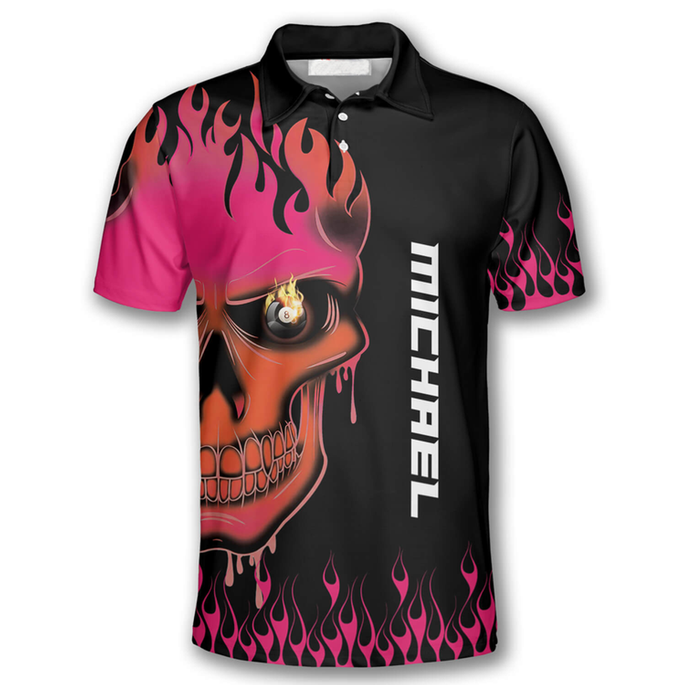Custom Fire Skull Billiard Shirt 8 Ball for Men Team Men's Polo Shirt S-5XL