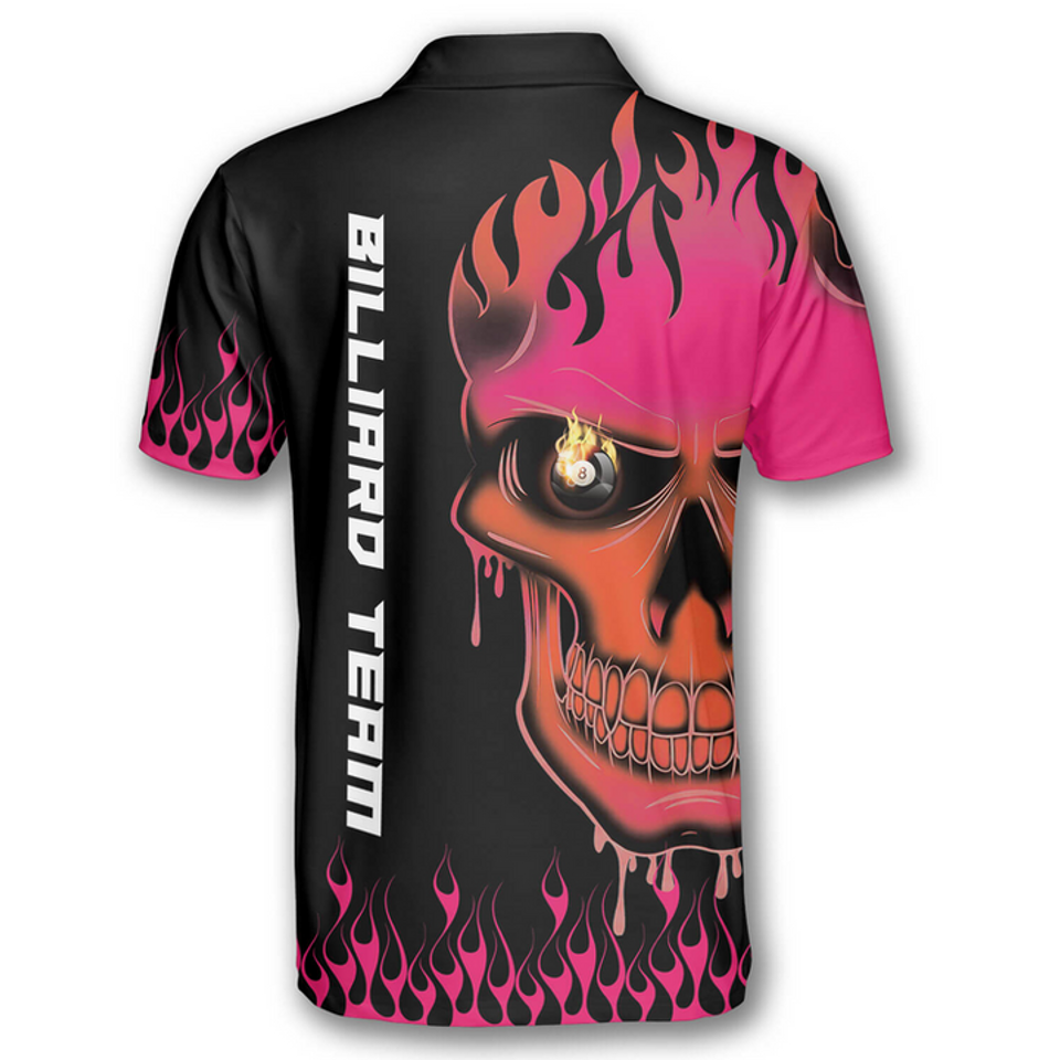 Custom 3D Fire Skull Billiard Shirt Personalized Name Men's Polo Shirt S-5XL