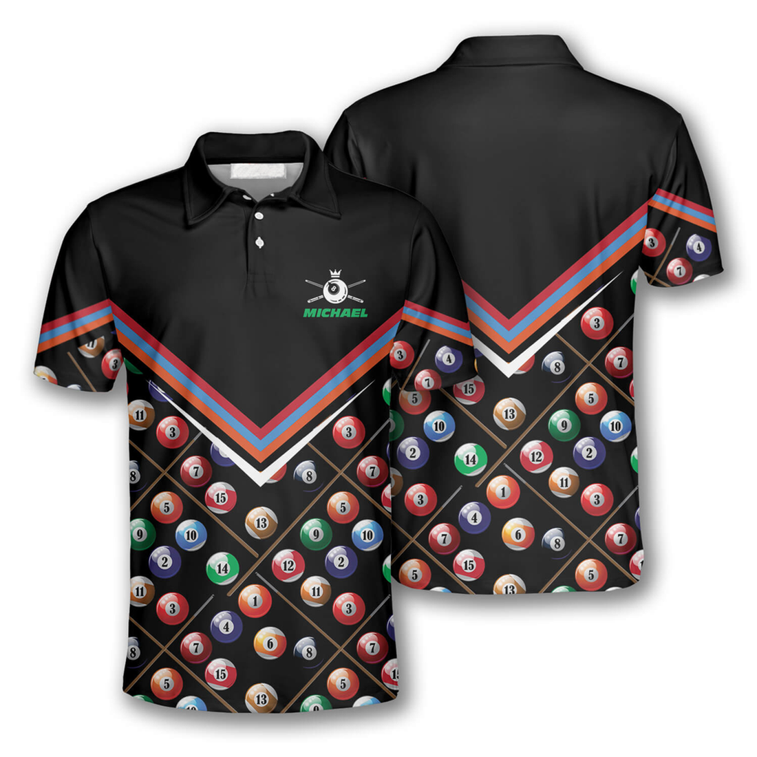 Custom Billiard Ball Pattern Crown Emblem Uniform for Men Men's Polo Shirt S-5XL
