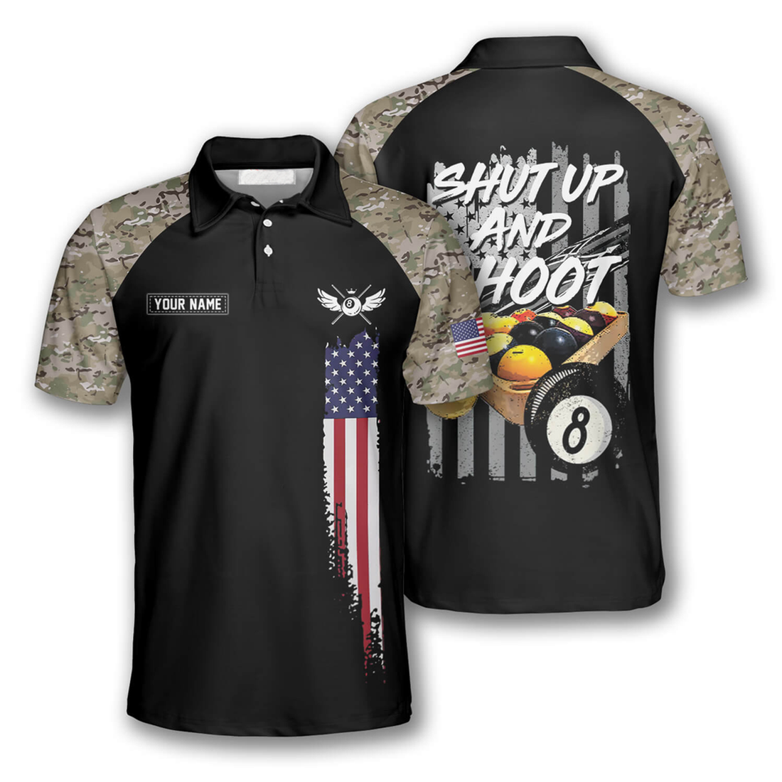 Personalized Billiard Camouflage Shut Up And Shoot Custom Men's Polo Shirt S-5XL