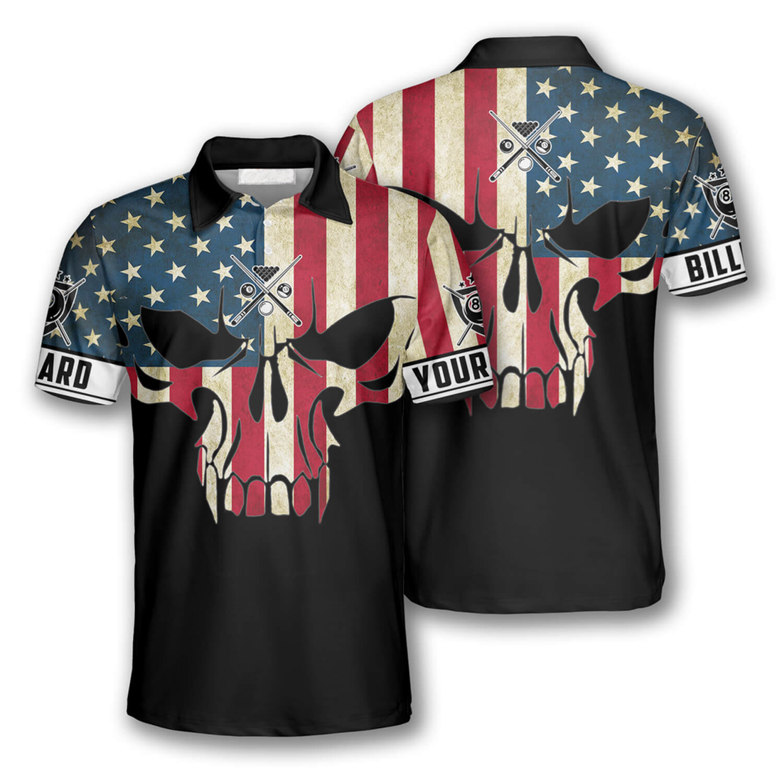 Custom Billiard Retro Skull American Flag Shirt for Men Men's Polo Shirt S-5XL