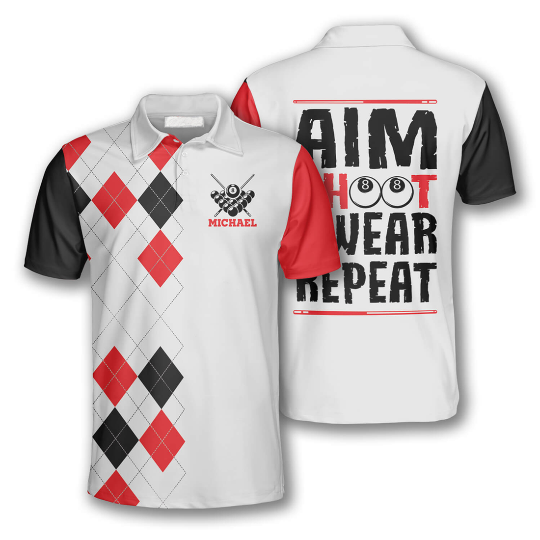 Custom Billiards Aim Shoot Swear Repeat Shirt for Men and Men's Polo Shirt S-5XL