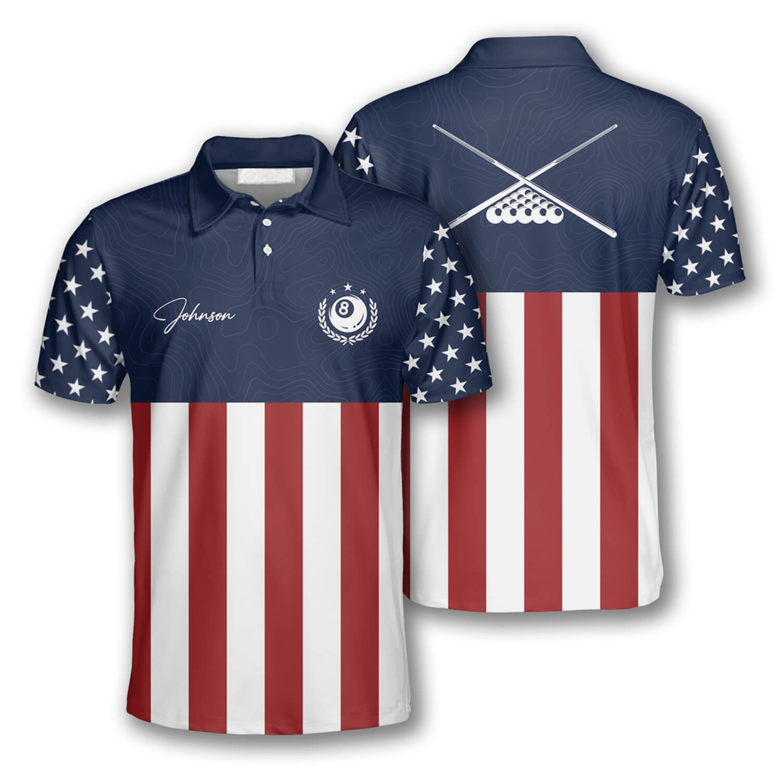 Custom Print Billiard American Flag Navy Shirt for Men Men's Polo Shirt S-5XL
