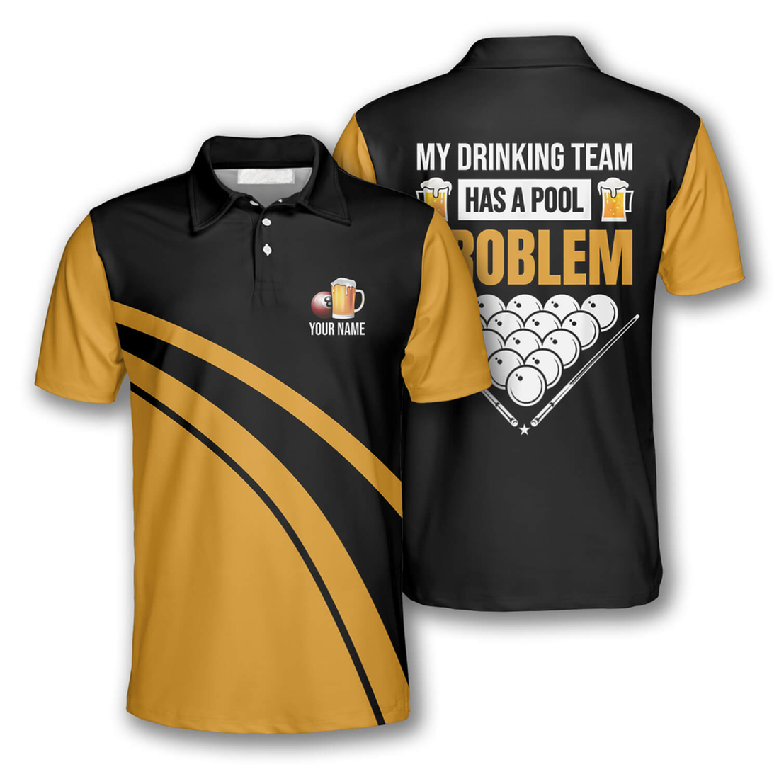 Custom Billiard Drink Beer My Drinking Has a Pool Problem Men's Polo Shirt S-5XL