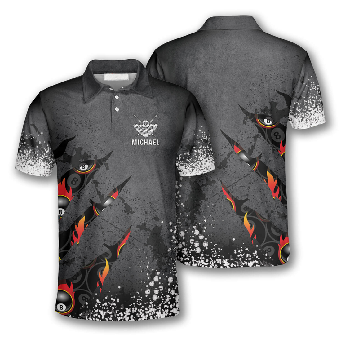 Custom Billiards 8 Balls Paint Splash Name 3D Polo Shirt Men's Polo Shirt S-5XL